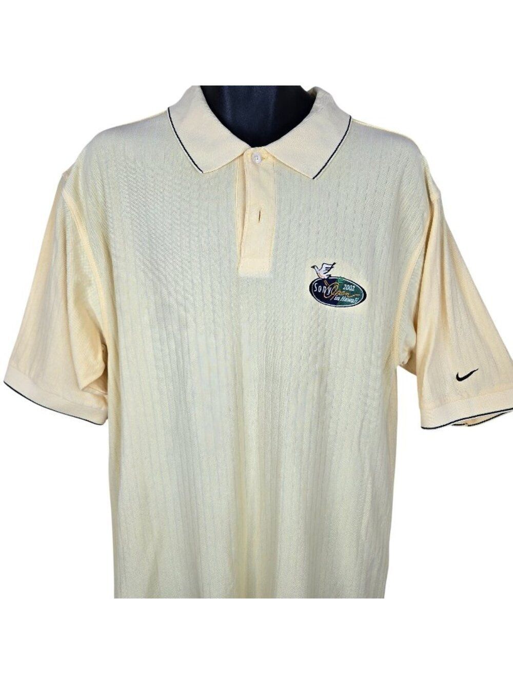 Vintage Nike Golf Dri-Fit Polo Shirt 2002 Sony Open Hawaii Logo Mens Size L Yell